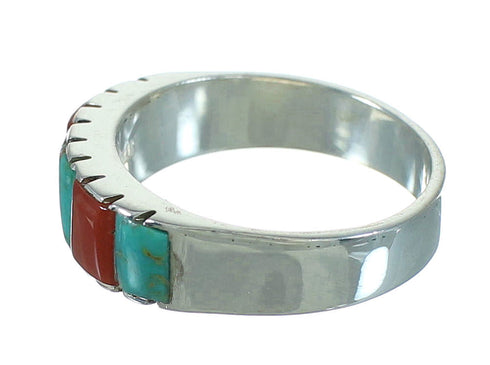 Coral And Turquoise Inlay Authentic Sterling Silver Ring Size 6-1/2 AX87574